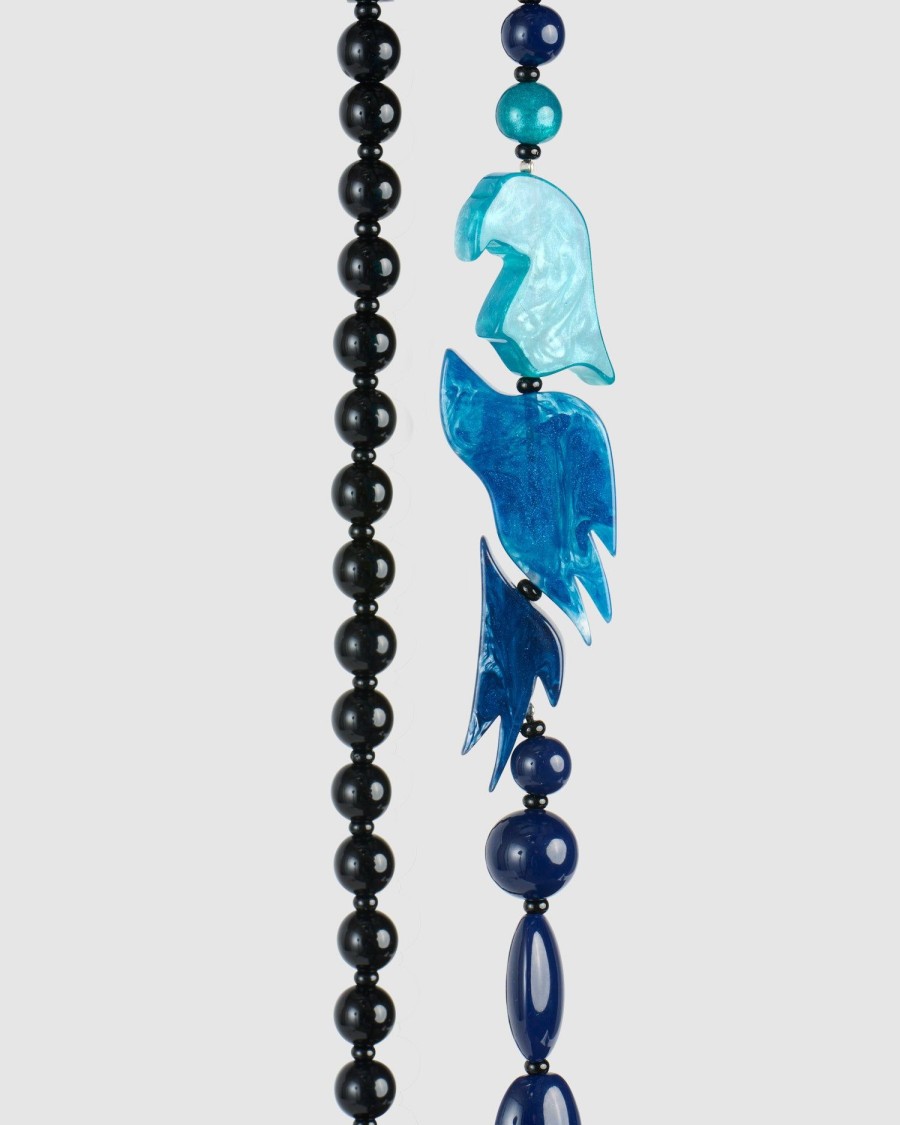 ALEMBIKA Tahiti Bird Bead Necklace, Blue