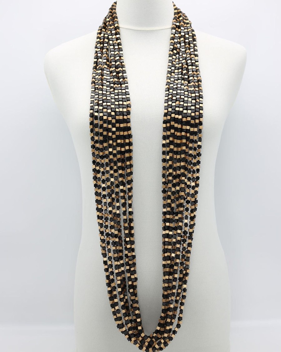 ALEMBIKA Pashmina Bead Necklace, Gold/Black