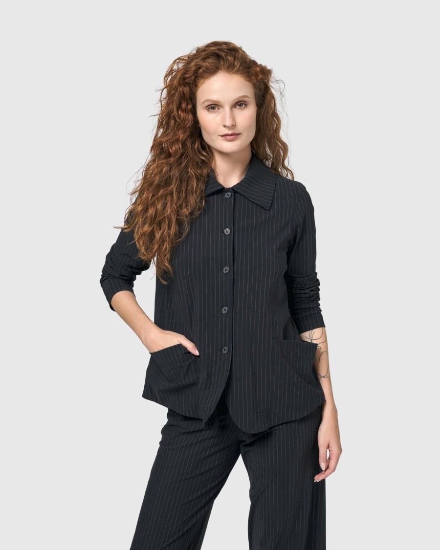 ALEMBIKA Audrey Shirt Jacket, Pinstripes