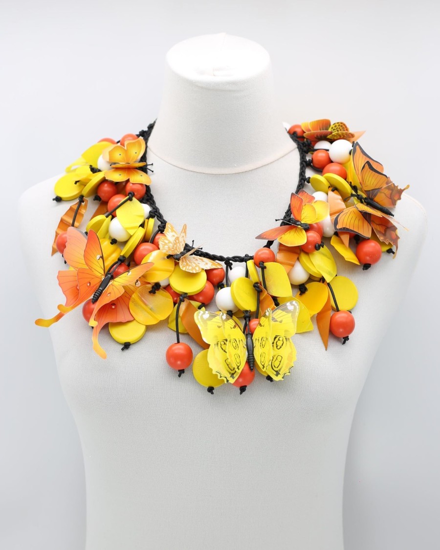 ALEMBIKA Butterflies Necklace, Yellow & Orange