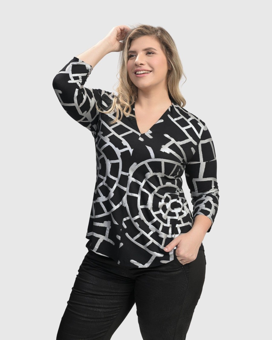 ALEMBIKA Hypnotic Signature V Neck Top, Silver