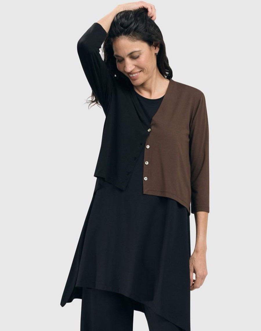 ALEMBIKA Essential 2-Tone Crop Cardigan, Coffee