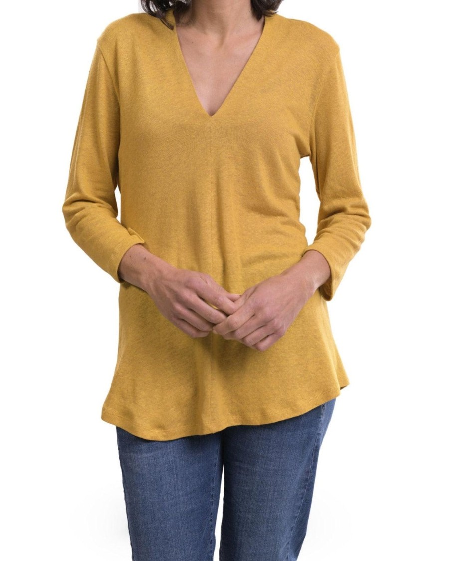 ALEMBIKA Essential Linen V-Neck Top, Yellow