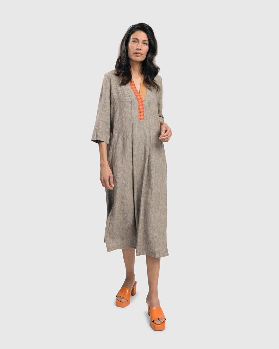 ALEMBIKA Cool Breeze Linen Maxi Dress, Ecru