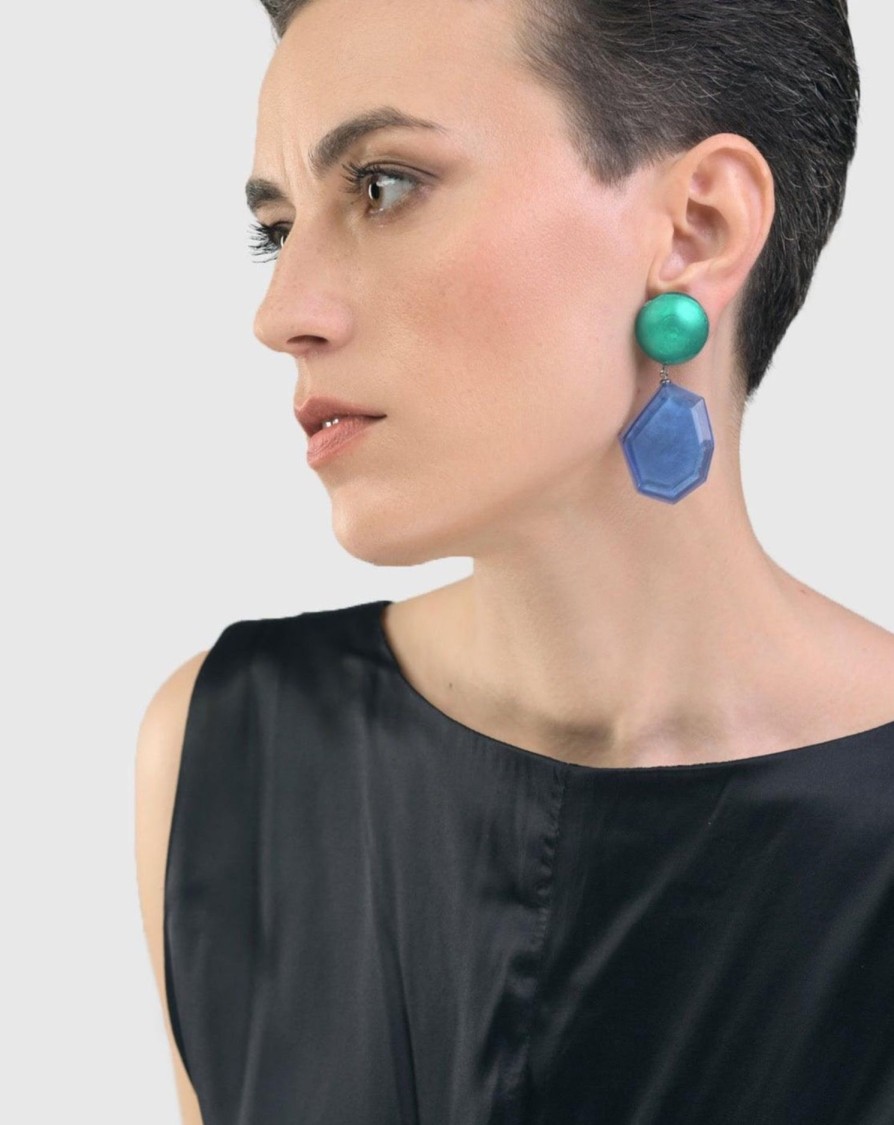 ALEMBIKA Sea & Sky Drop Earrings, Green/Blue