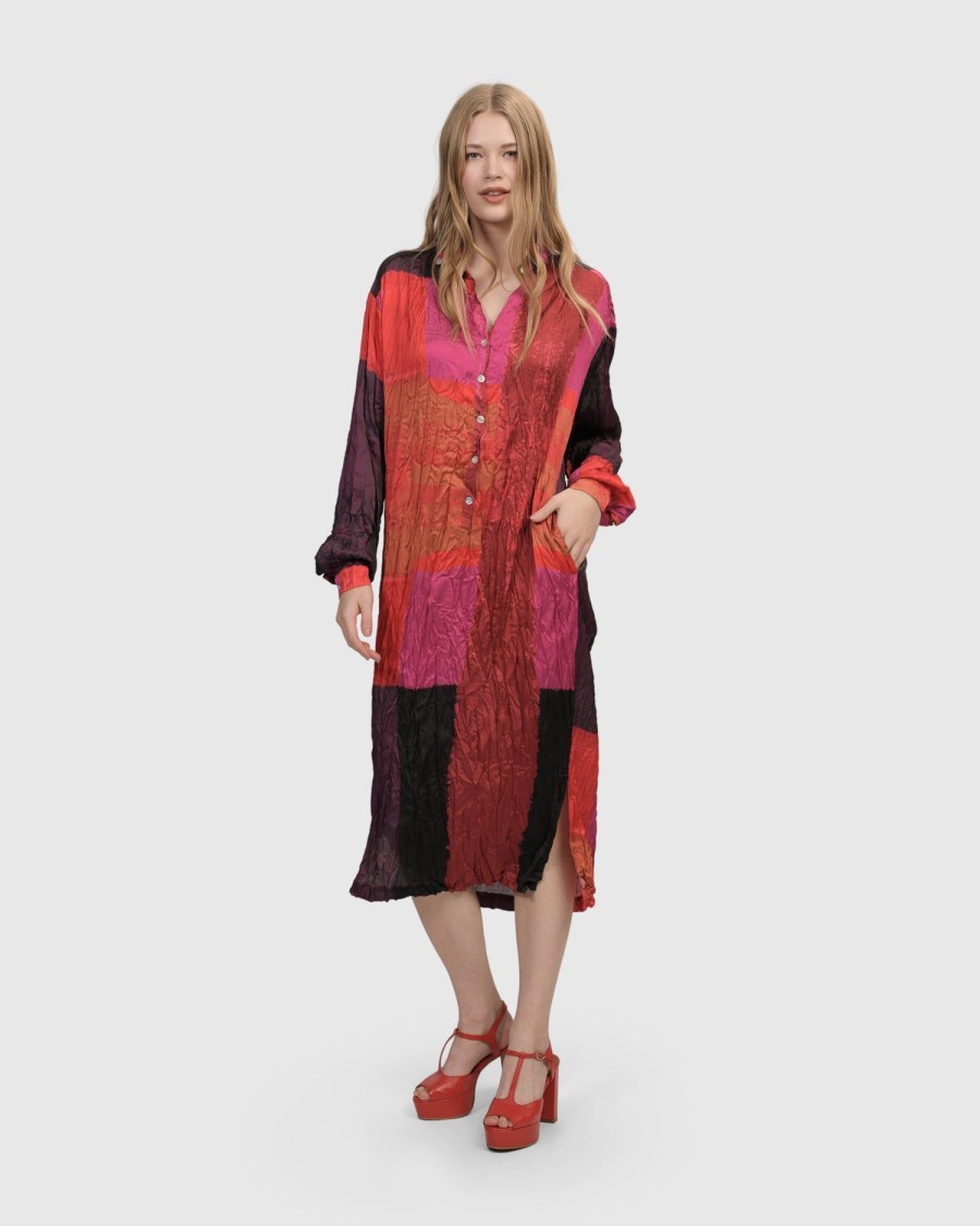 ALEMBIKA Sunset Strip Shirt Dress, Magenta