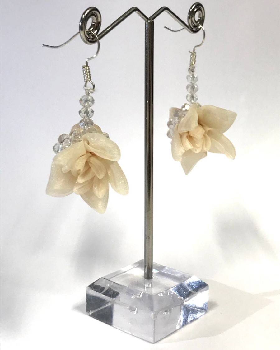 ALEMBIKA Flower & Crystal Earrings, Nude