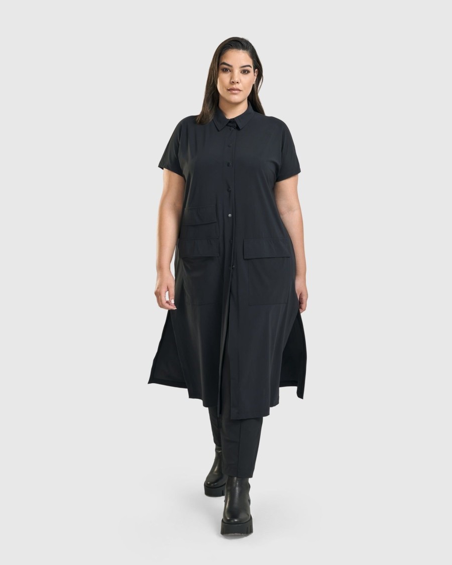 ALEMBIKA Matrix Short Sleeve Duster, Black