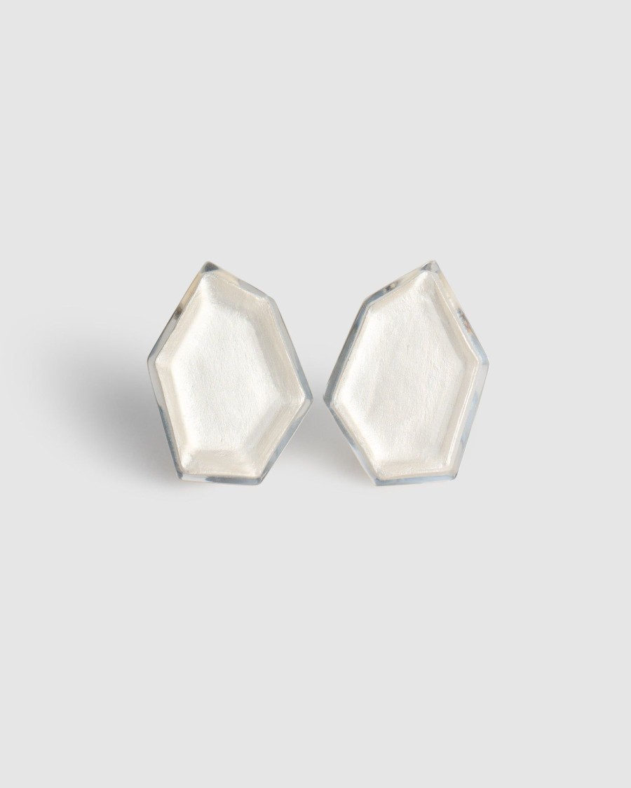 ALEMBIKA Ice Faceted Clip Earrings, Frost