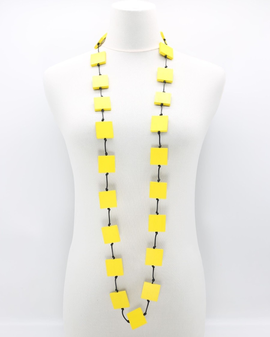 ALEMBIKA Recycled Wood Square Beads Necklace, Yellow