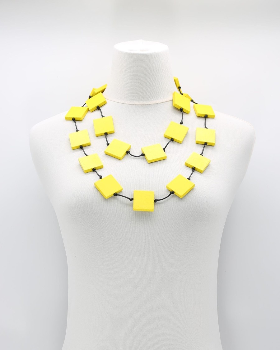 ALEMBIKA Recycled Wood Square Beads Necklace, Yellow