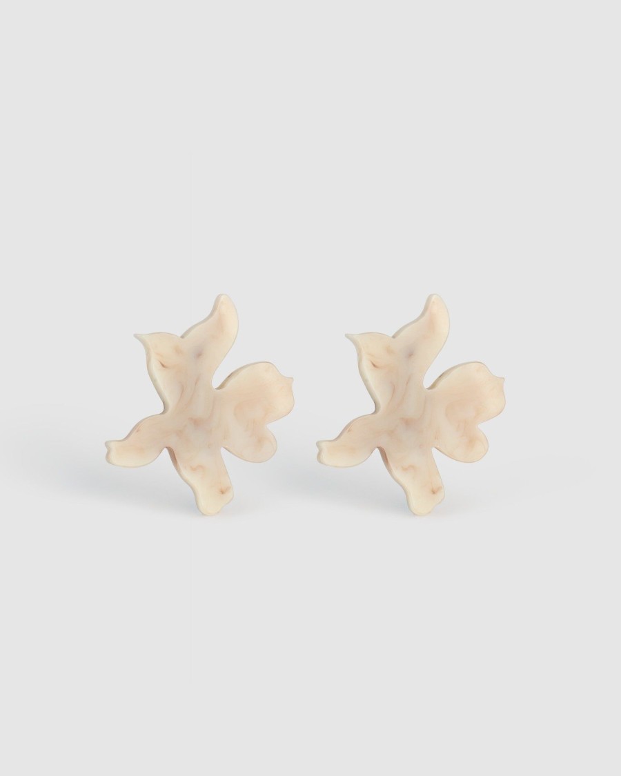 ALEMBIKA Lotus Clip Earrings, Oat