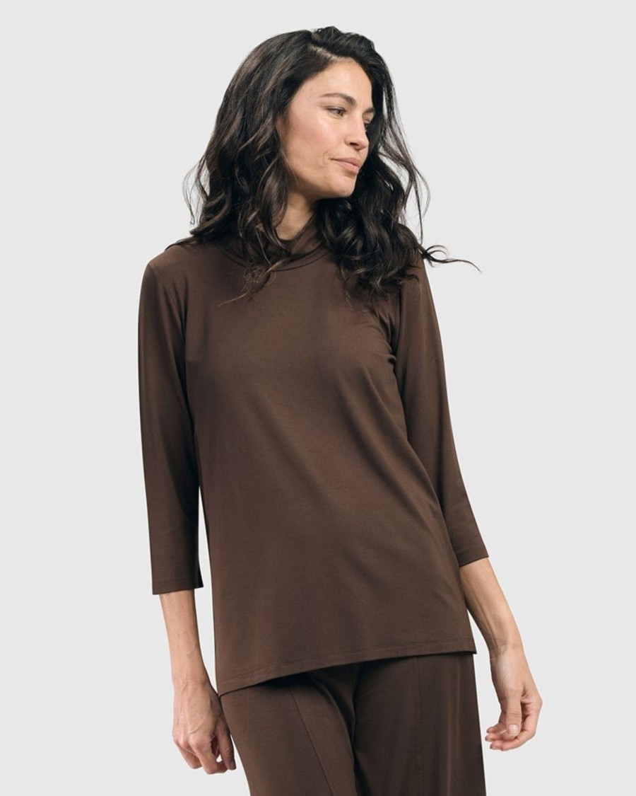 ALEMBIKA Essential Mockneck Top, Coffee