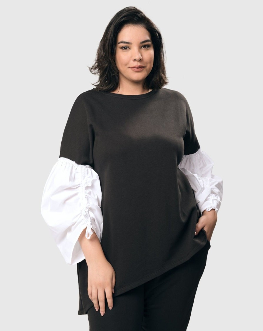 ALEMBIKA Urban Cinch Tunic Top, White/Black