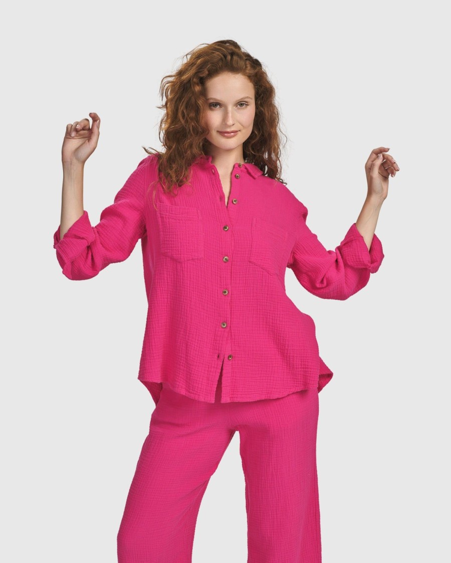 ALEMBIKA Recreation Button Down Top, Fuchsia