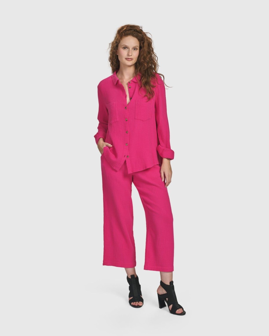 ALEMBIKA Recreation Button Down Top, Fuchsia