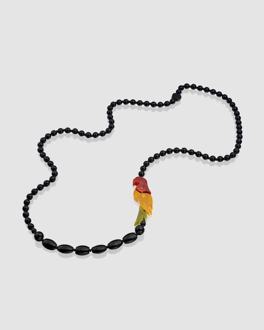 ALEMBIKA Tahiti Bird Bead Necklace, Multi/Black