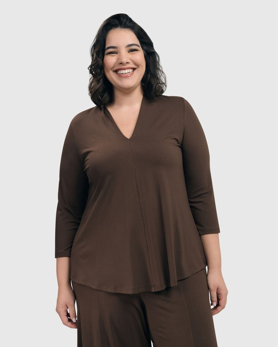 ALEMBIKA Essential V-Neck Top, Coffee