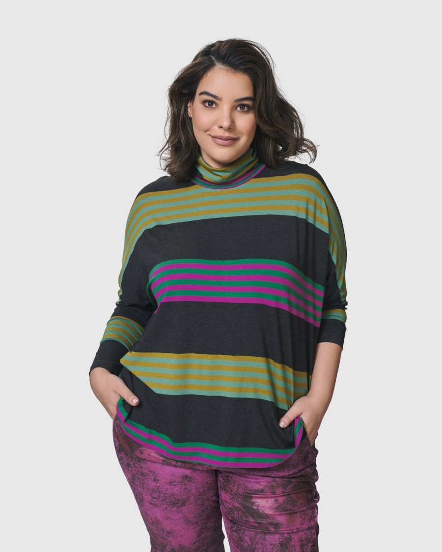 ALEMBIKA Urban Wine Bar Turtleneck Top, Stripes