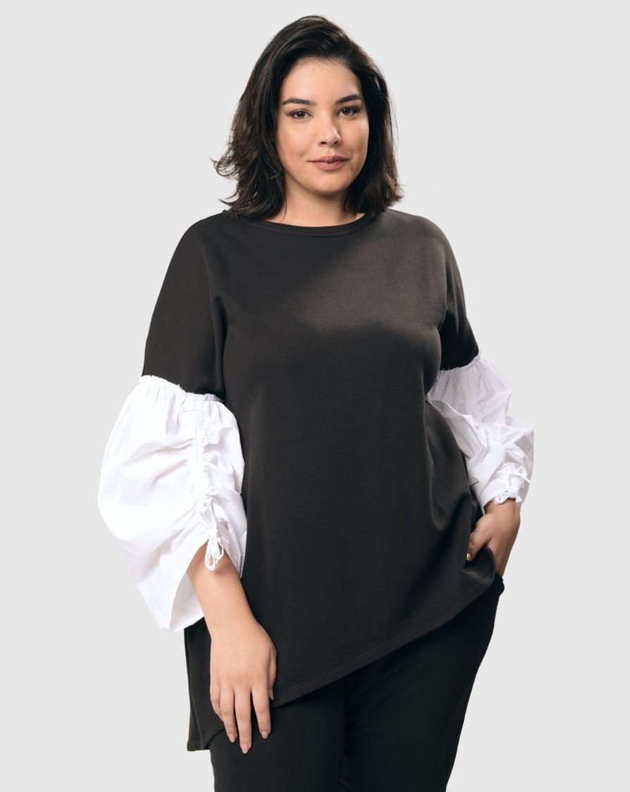 ALEMBIKA Urban Cinch Tunic Top, White/Black