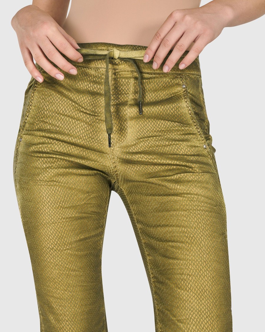 ALEMBIKA Iconic Stretch Jeans, Green Snake