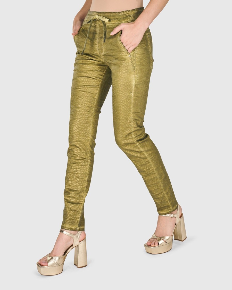 ALEMBIKA Iconic Stretch Jeans, Green Snake