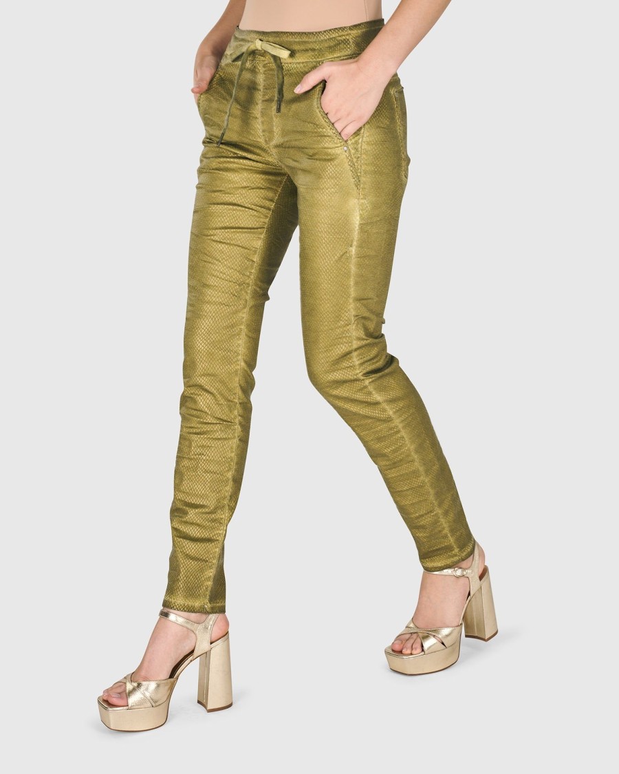 ALEMBIKA Iconic Stretch Jeans, Green Snake