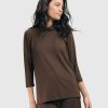 ALEMBIKA Essential Mockneck Top, Coffee