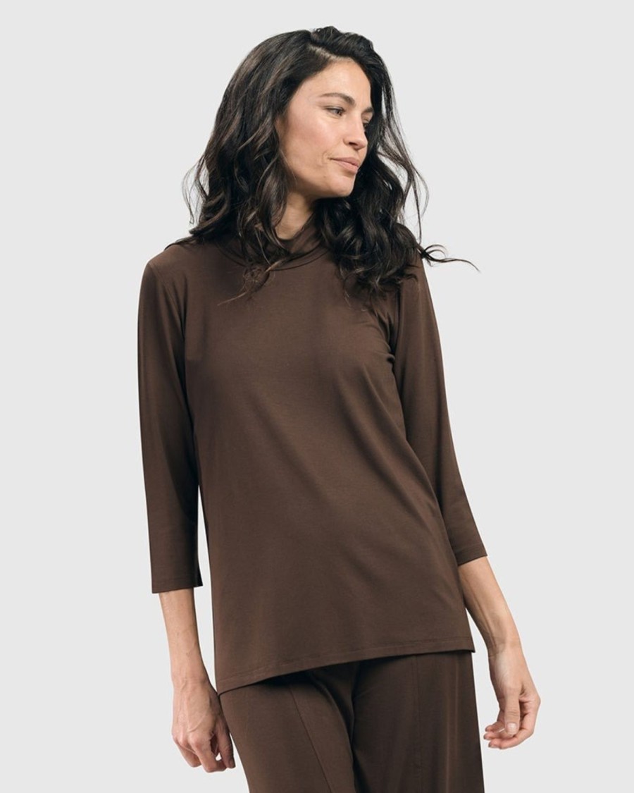 ALEMBIKA Essential Mockneck Top, Coffee