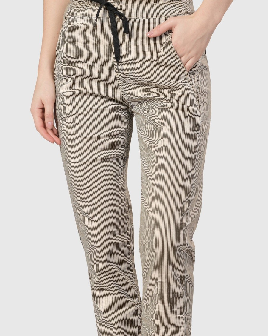 ALEMBIKA Pinstripe Iconic Stretch Jeans, Khaki