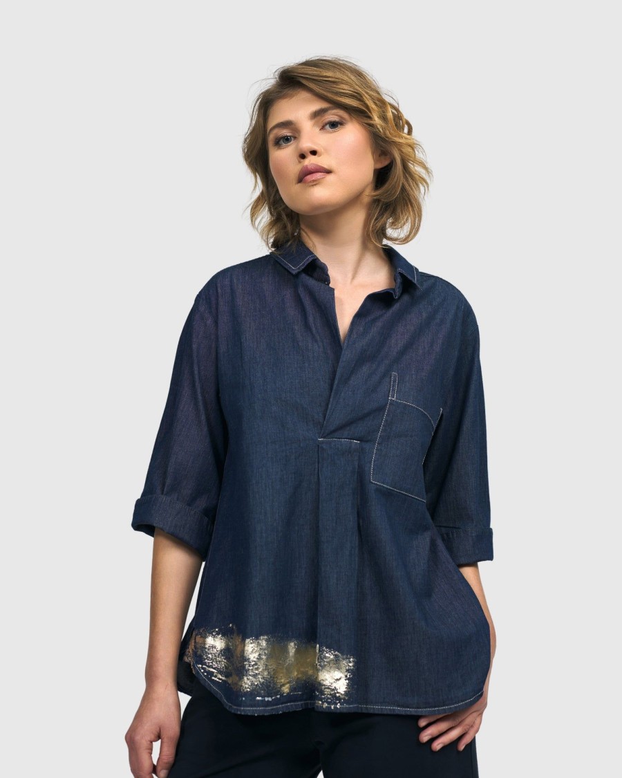 ALEMBIKA Tallahassee Popover Blouse, Denim