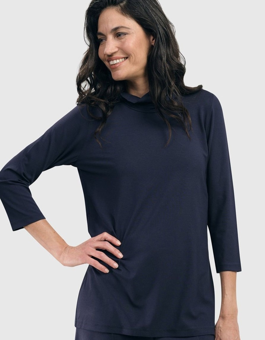 ALEMBIKA Essential Mockneck Top, Navy