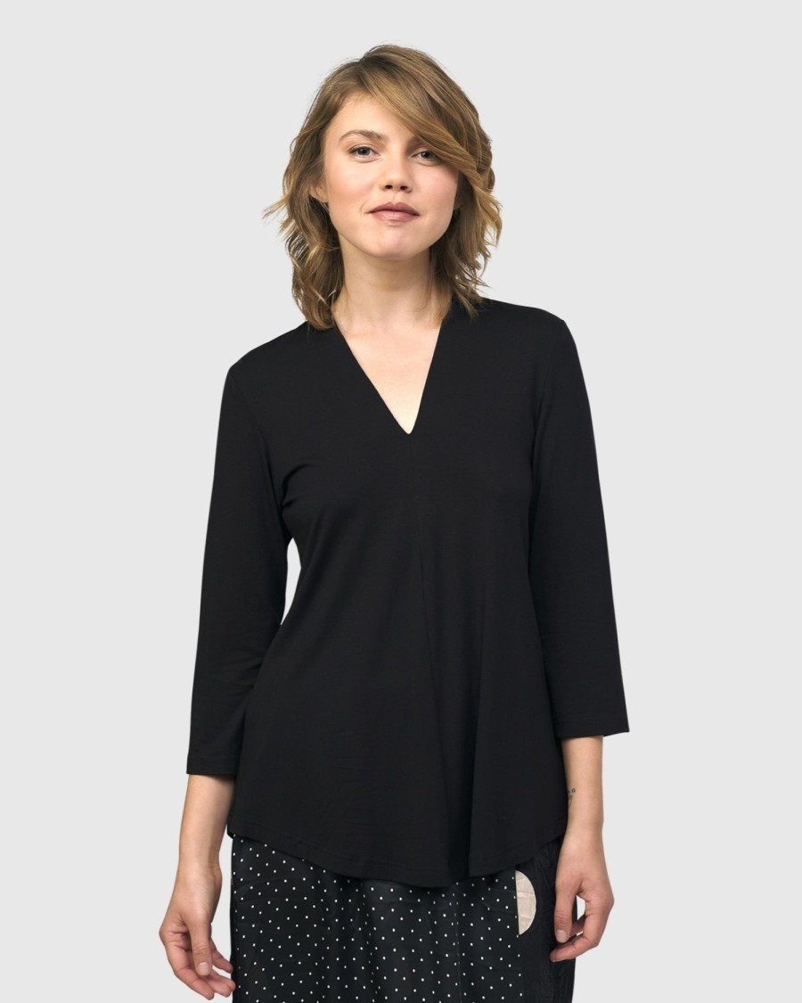 ALEMBIKA Essential V-Neck Top, Black