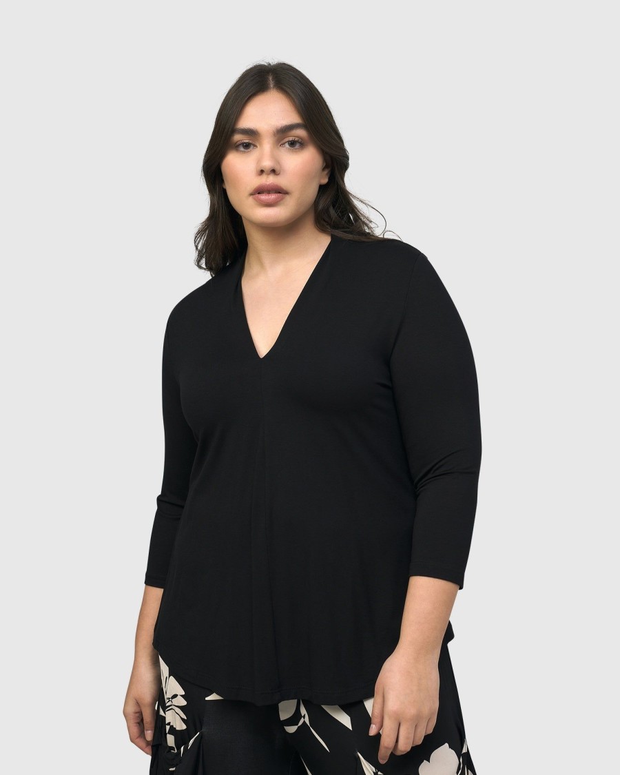 ALEMBIKA Essential V-Neck Top, Black