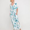 ALEMBIKA Ozai N Ku Island Relaxed Maxi Dress, White/Turquoise