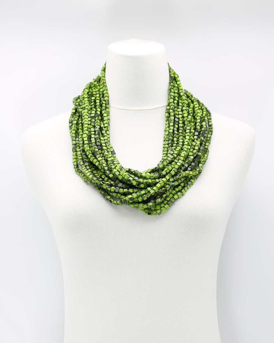 ALEMBIKA Next Pashmina Necklace, Summer Green/Black