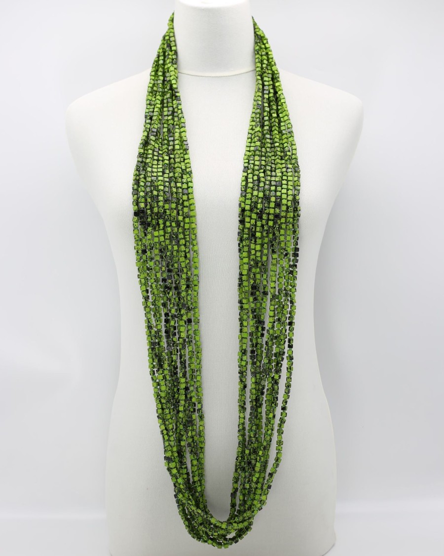 ALEMBIKA Next Pashmina Necklace, Summer Green/Black