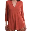 ALEMBIKA Essential Linen V-Neck Top, Orange