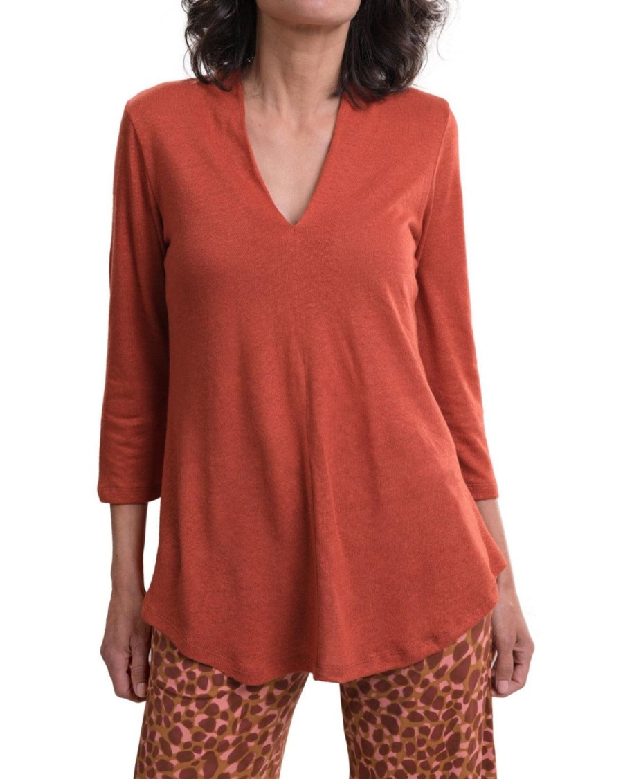 ALEMBIKA Essential Linen V-Neck Top, Orange