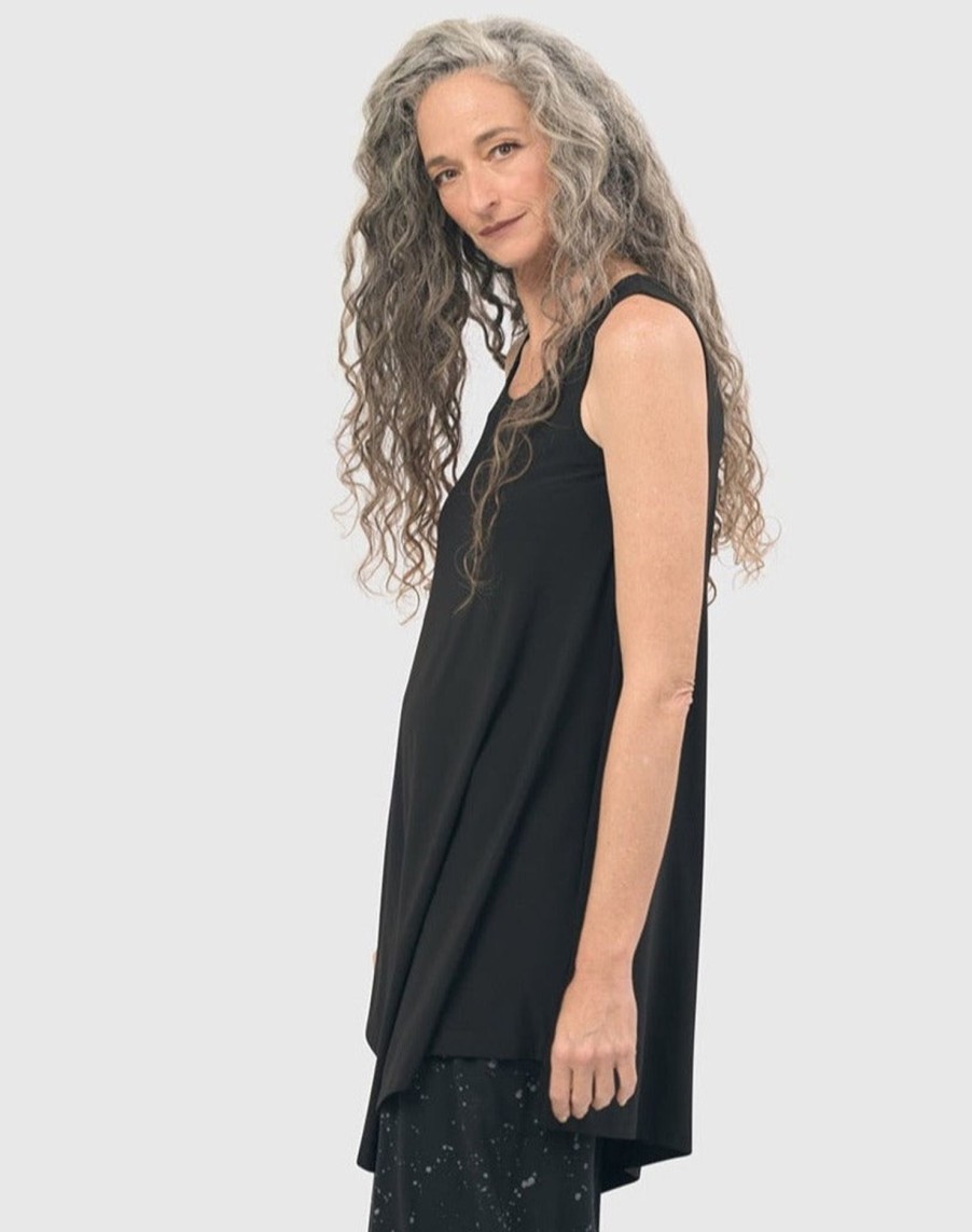 ALEMBIKA Essential Asymmetrical Tunic Tank Top, Black