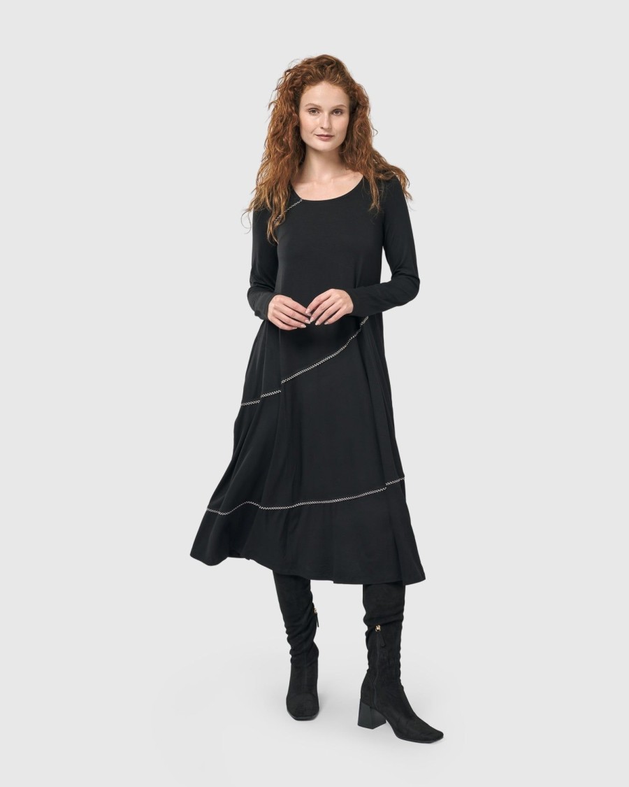 ALEMBIKA Nightingale Pullover Midi Dress, Black