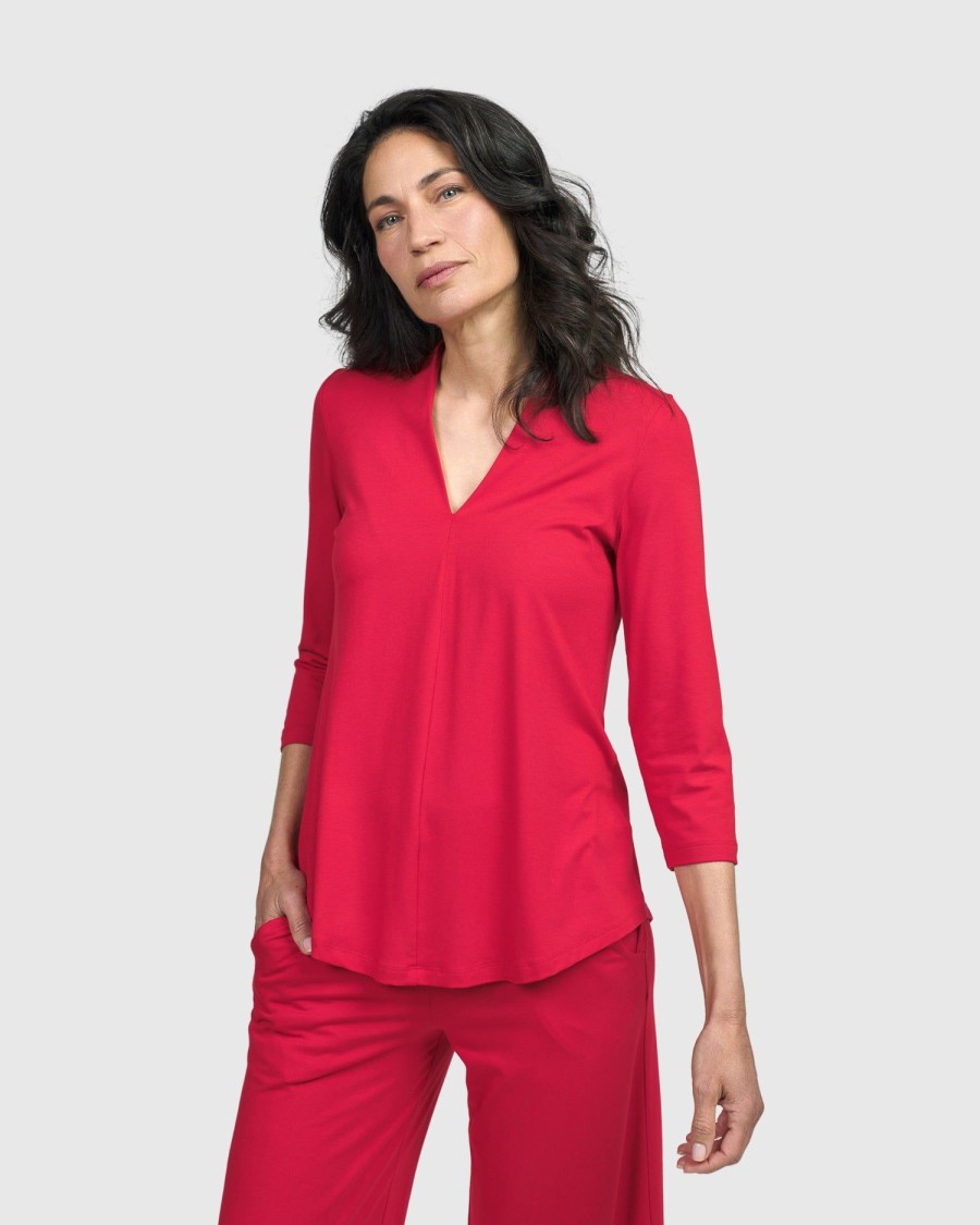 ALEMBIKA Essential V-Neck Top, Red Rose