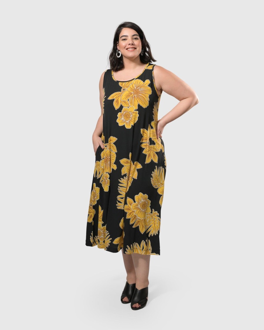 ALEMBIKA Molokai Sleeveless Swing Maxi Dress, Gold