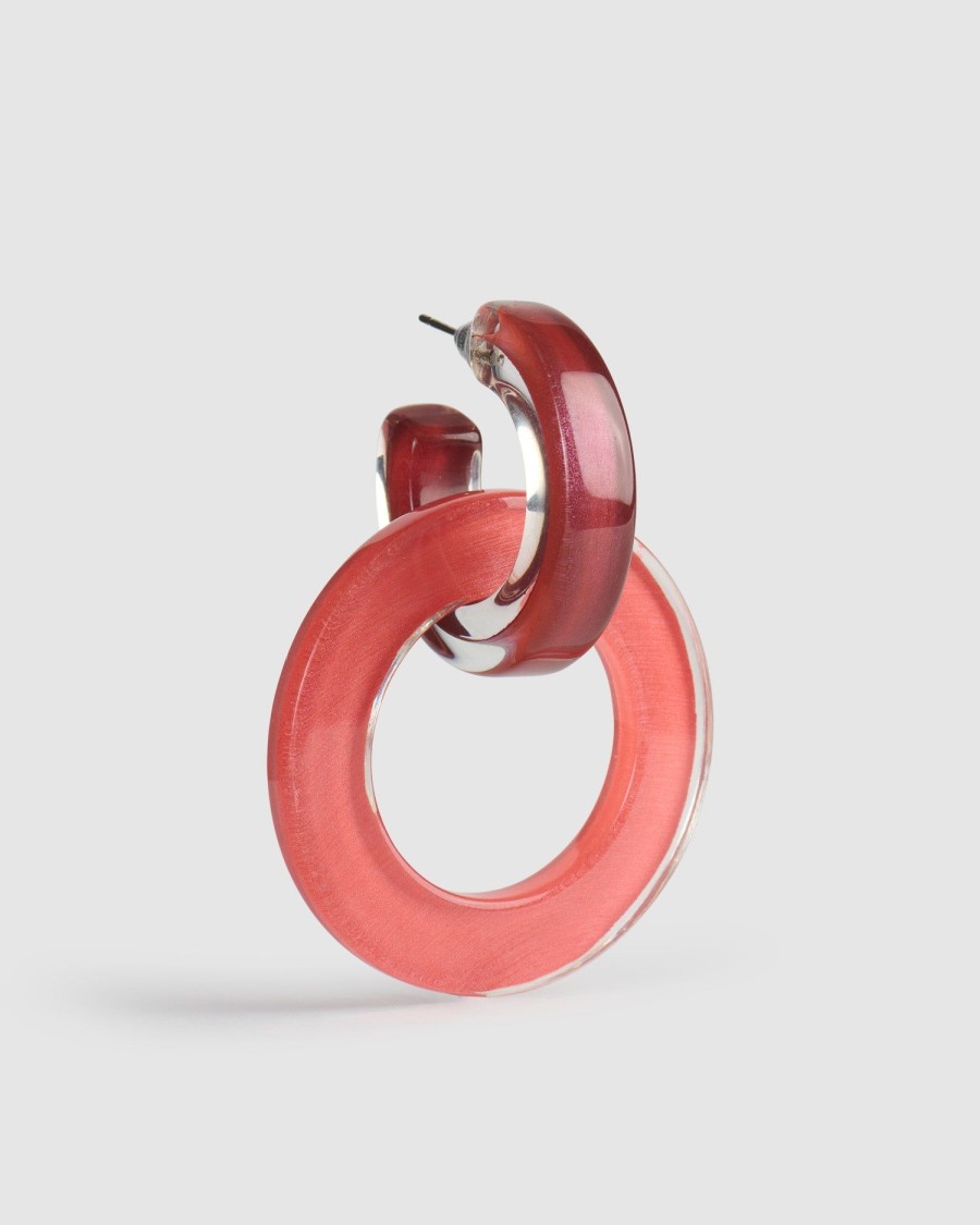 ALEMBIKA Circle Duet Earrings, Coral