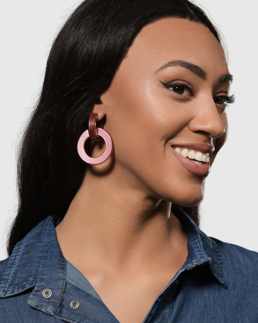 ALEMBIKA Circle Duet Earrings, Coral