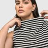 ALEMBIKA Urban Stripes Sleeveless Mockneck Top, Black