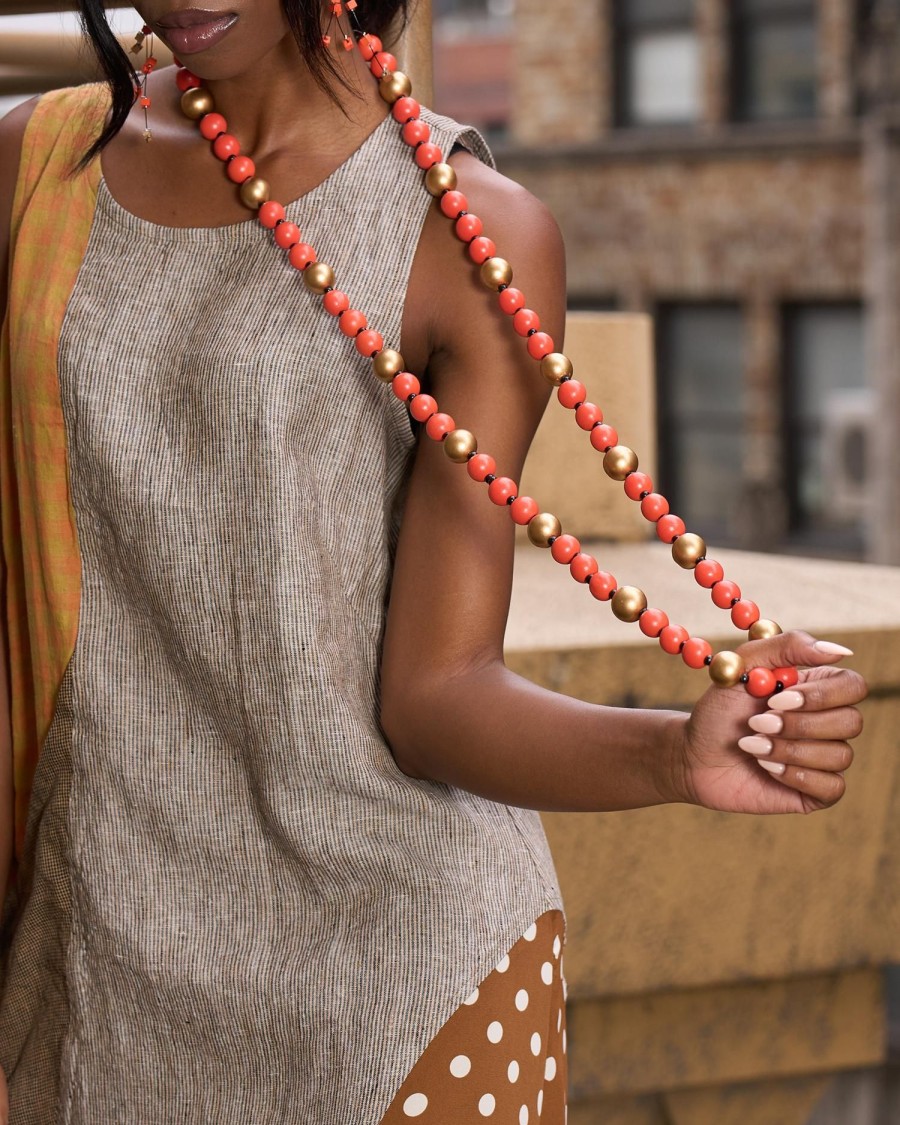 ALEMBIKA Round Beads Necklace - Duo (Orange)