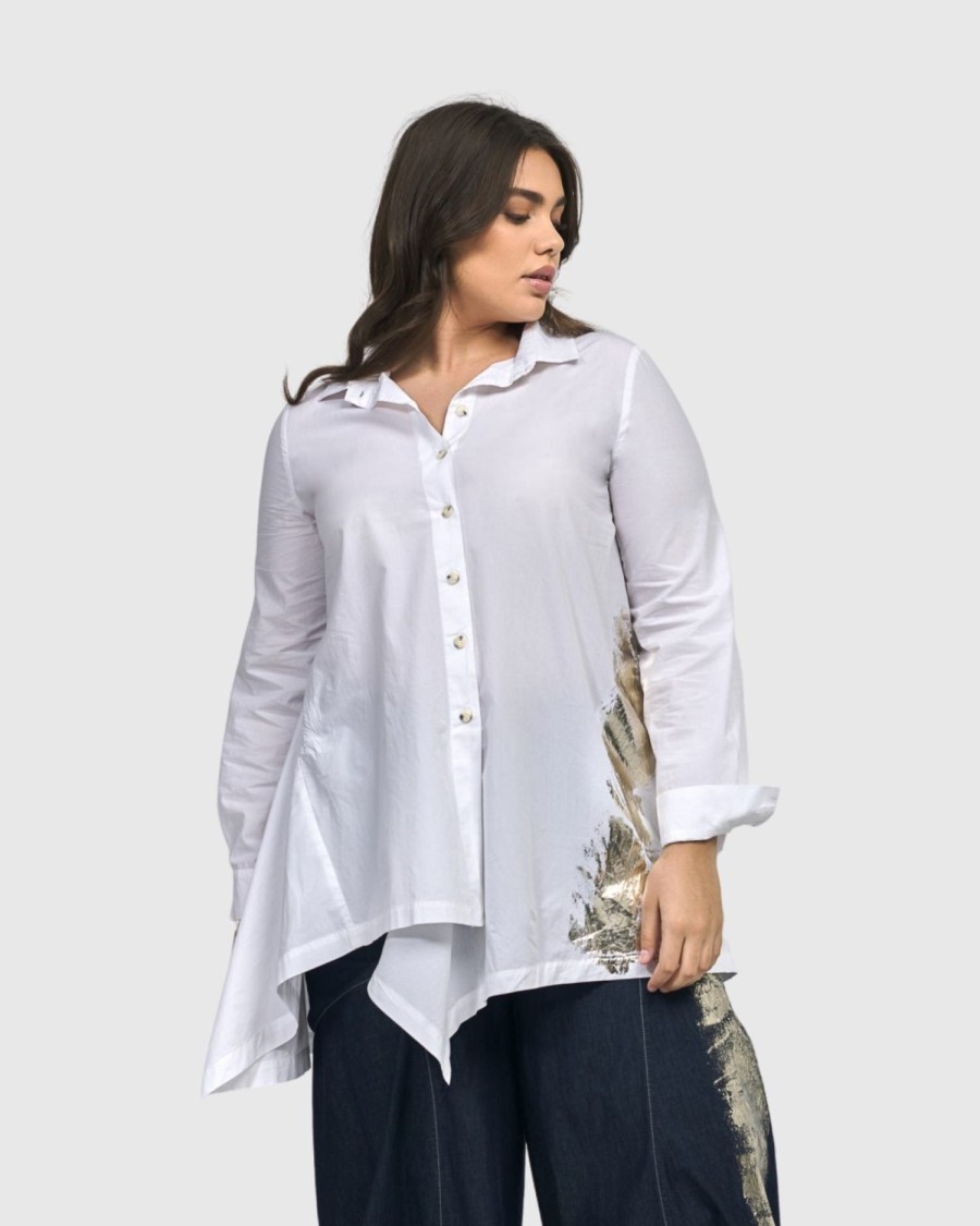 ALEMBIKA Albany Button Down Tunic Top, White