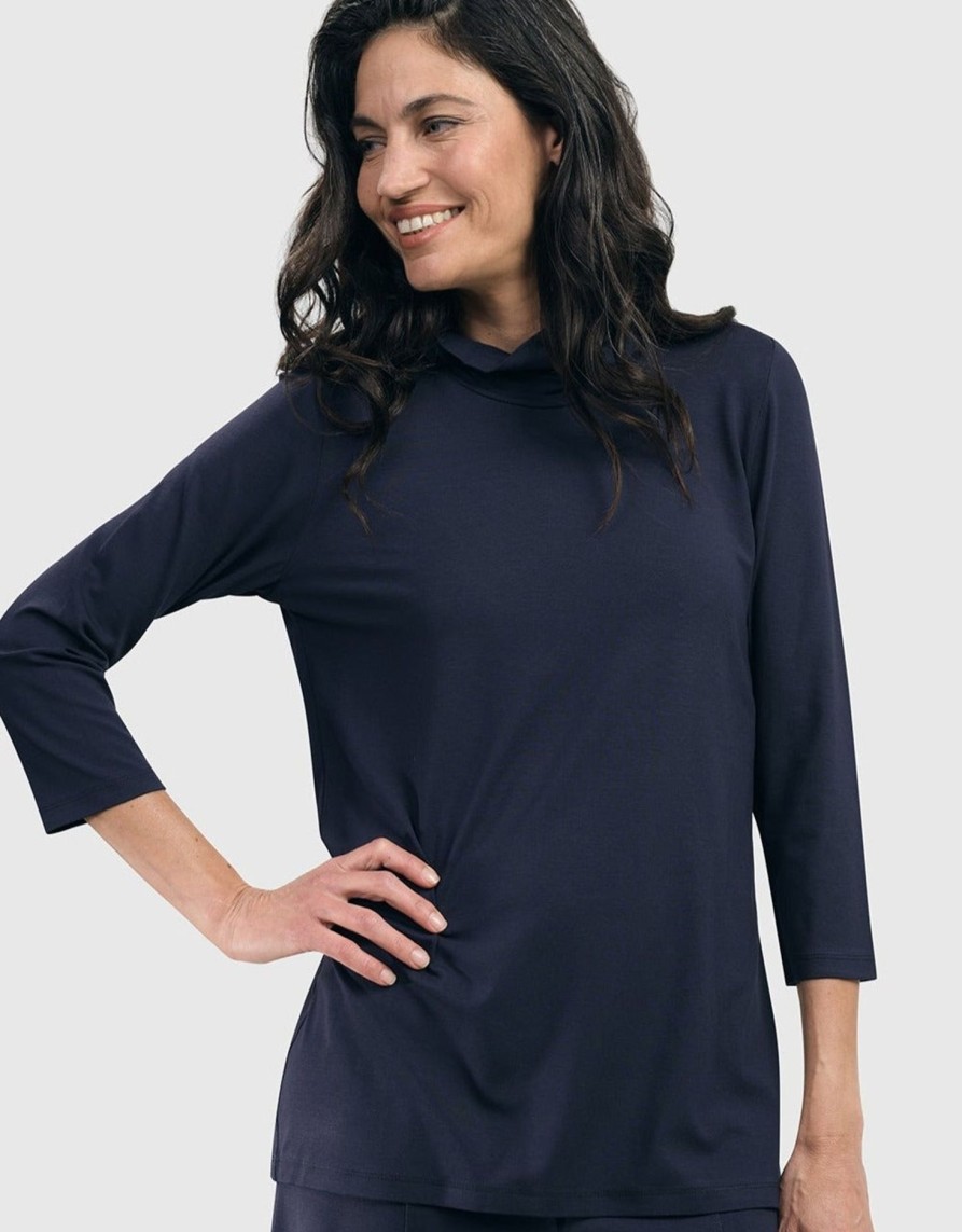 ALEMBIKA Essential Mockneck Top, Navy