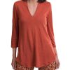 ALEMBIKA Essential Linen V-Neck Top, Orange